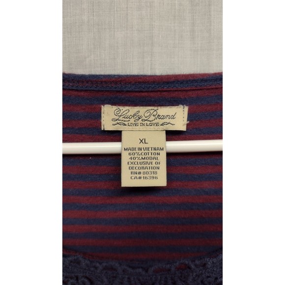 Lucky Brand Shirt Womens XLarge Burgundy Striped Long Sleeve Lightweight Stretch - Picture 6 of 11